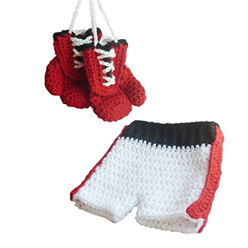 Jastore® Newborn Baby Photography Prop Boy Boxing Costume Gloves Shorts (Red Gloves)