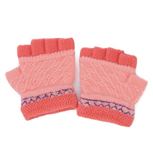 Flammi Fall/Winter Unisex Kids Knitted Half Finger Gloves (Fits for 2-4yrs) (Pair) (Pink)