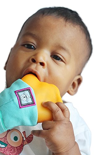 Yummy Mitt Teething Mitten- (Glow in the Dark) - Blue & Orange -(3-12 months baby mitten)- No More Dropping Teether!