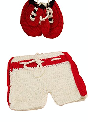 Newborn Baby Photography Prop Handmade Crochet Knitted Boxing Glove Pants Outfit