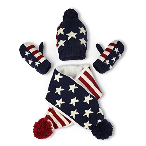 Vbiger Knitted Hat Scarf And Gloves Set For Kids (Star stripes)