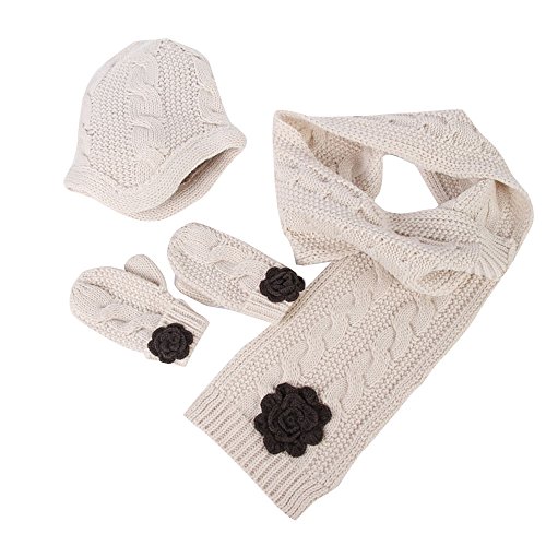 Tou Baby Girls Winter Hat Glove and Scarf Kid Suits Crochet Caps White 2-6t