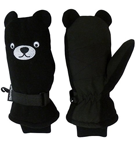 N'Ice Caps Little Kids Cute Puppy Face Thinsulate and Waterproof Mittens (2-3yrs, Black/White)