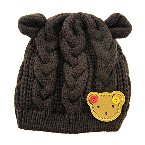 MIOIM Baby Girls Boys Knitted Beanie Hat Winter Ears and Bear Applique Crocheted Cap