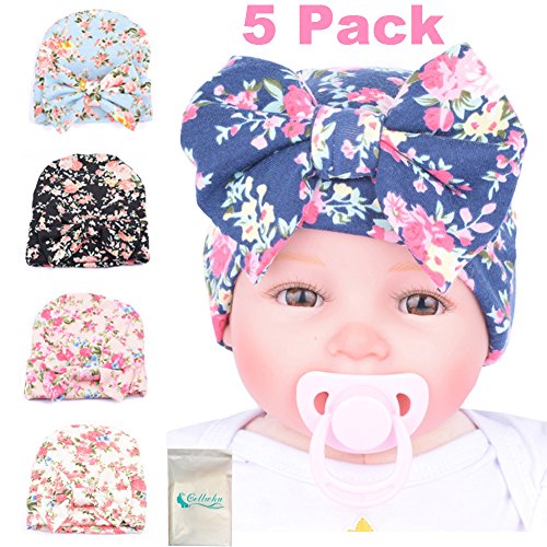 Gellwhu 5PCS Pack Newborn Baby Flower Bowknot Hospital Hat