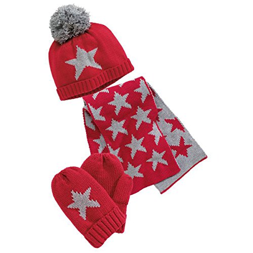 Ding-dong Baby Kid Boy Girl Winter Knitted Star Hat+Scarf+Gloves 3Pieces Set(Red,1-3T)