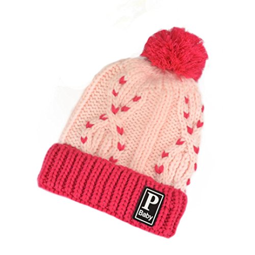 Mikey Store Winter Warm Child Toddler Hairball Cap Boy Girl Knit Beanie Hat Crochet (Hot Pink)