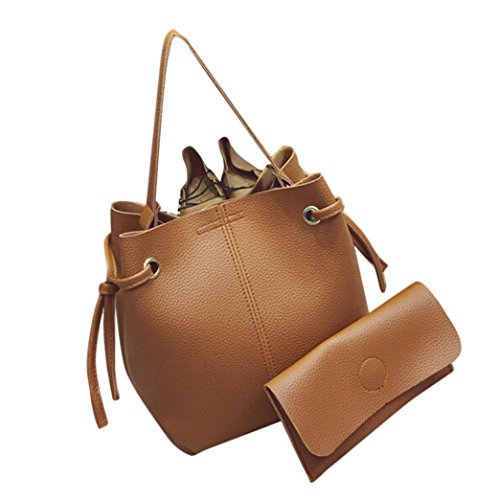 Women's Handbag,Laimeng Women Leather Handbag Tote Purse Cross Body Messenger Shoulder Bag+Clutch Bag (Brown)