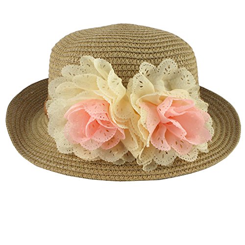 Summer Fashion Baby Girl Half a Flanging Straw Hat Beach Sun Cap with Two Flowers