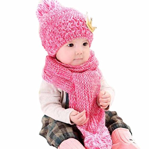 TAORE Cute Winter Baby Kids Girls Boys Warm Woolen Coif Hood Scarf Caps Hats (Hot Pink)