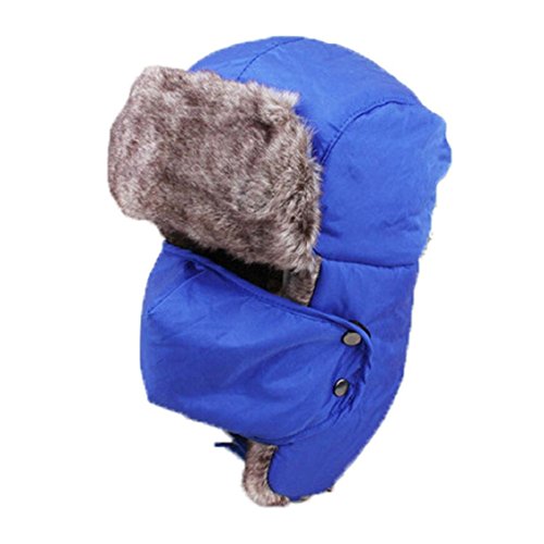 Ikevan Unisex Ski Cap Bright Color Winter Hat Wind Mask Cold-proof Outdoor Several Wear Methods Thickened and Cashmere Hat Warm Cap (Blue)