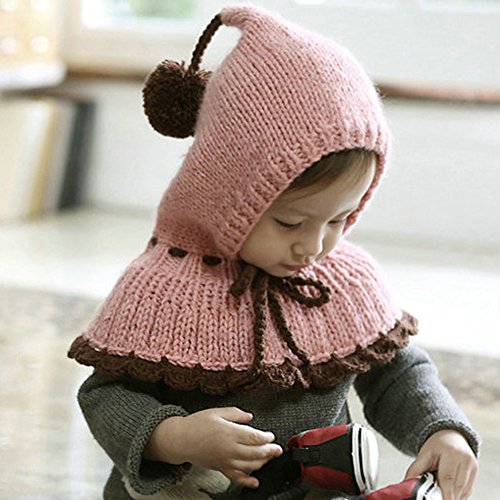 Bluestar Baby Cute Knit Hats for Fall Winter, Baby Thick Warm Neck Head Hats Caps (Pink)