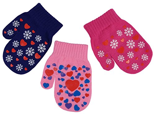 N'Ice Caps Little Girls and Infants Magic Stretch Mittens 3 Pairs Assortment (6-18 Months, Hearts - Pink/Fuchsia/Purple)