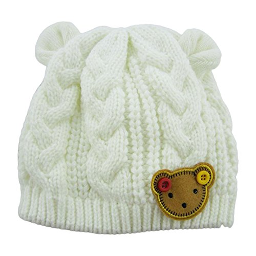 MIOIM Baby Girls Boys Knitted Beanie Hat Winter Ears and Bear Applique Crocheted Cap