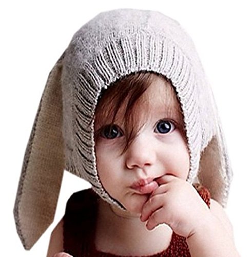 Baby Toddler Kids Boy Girl Knitted Crochet Rabbit Ear Beanie Winter Warm Hat Cap (Gray)