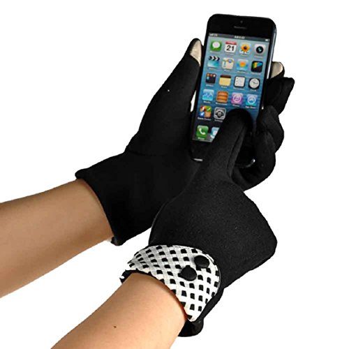 Ikevan Elegant Women's Winter Gloves Touch Screen Warm Cotton Wrist Gloves Womens Lattice Pure Color Mittens (Black)