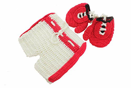 M&G House Newborn Baby Boy Photography Props Handmade Crochet Knitted Boxing Glove Shorts Outfit