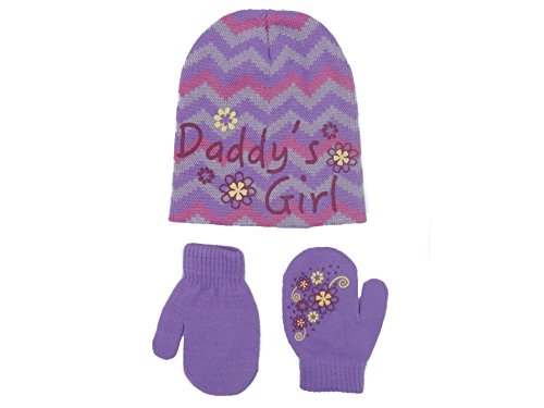 Zallies Toddler Girls Gripper Set including Beanie Hat and Easy Mittens with Fun Prints,Zigzags Daddy's Girls