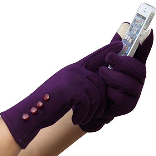 Ikevan Elegant Women Warm Cotton Lining Touch Screen Wrist Gloves Womens Pure Color Mittens Autumn Winter (Purple)