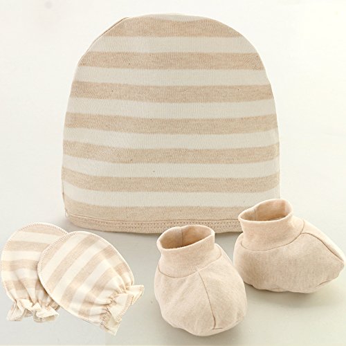 Fairy Baby Organic Cotton Newborn Mittens, Booties And Hat Gift Set,Stripe