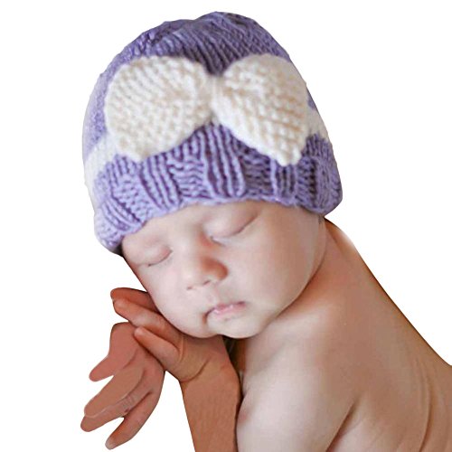Baby Knitting Hat, Malltop Newborn Infant Soft Knit Wool Crochet Bow-knot caps For 0-1Y (Purple)