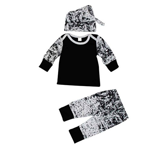 Misaky Boys Outfit Long Sleeve Printing T-Shirt+Long Pants+Hat (90CM(Age:18M), Black)