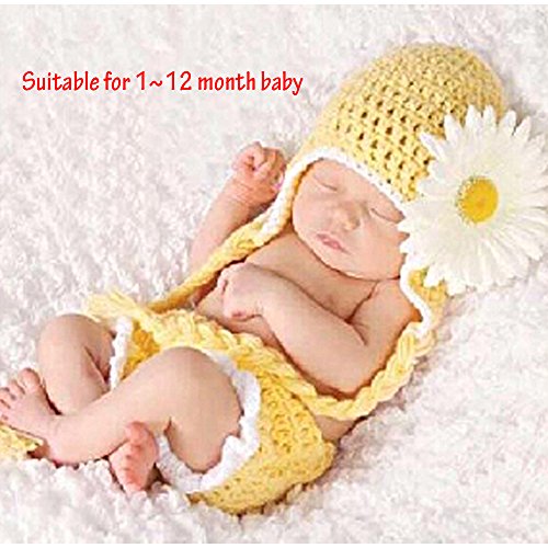 Newborn Baby Girls Sunflower Knit Crochet Clothes Beanie Hat Outfit Photo Props,Suitable for 0-12 Months Baby Toddler