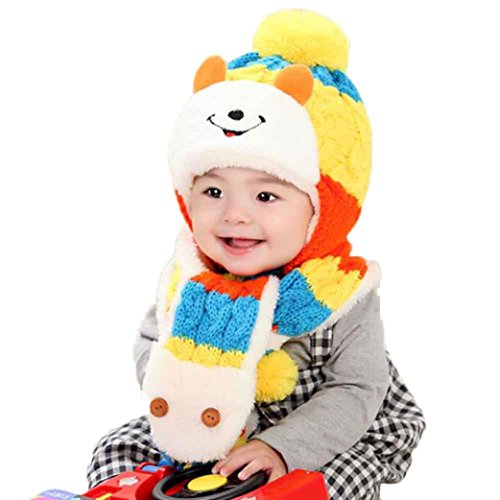 Charberry Cute Baby Hats Kids Girls Boys Warm Woolen Hood Scarf Caps (Yellow)