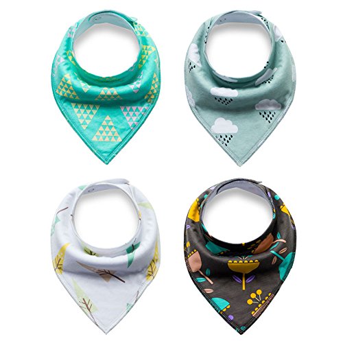 Cideros 4 Pack Baby Bandana Dribble Drool Bibs with Adjustable Snaps for Boys Girls Super Absorbent Cotton for Drooling Burping and Teething