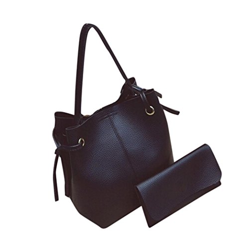Women's Handbag,Laimeng Women Leather Handbag Tote Purse Cross Body Messenger Shoulder Bag+Clutch Bag (Black)