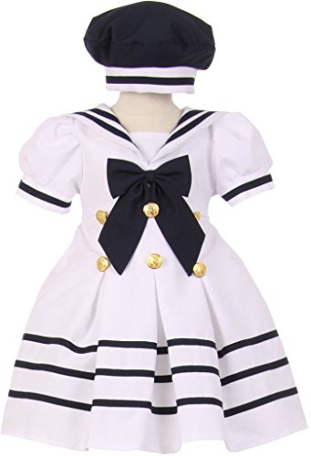 Baby & Infant Pleated Sailor Hat Dress with Striped Gold Button White 12M 10.05