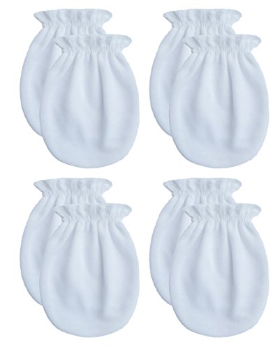 Songbai No Scratch Mittens 100% Cotton For Newborn Baby Boys Girls (4-pairs) (0-3 months, White)