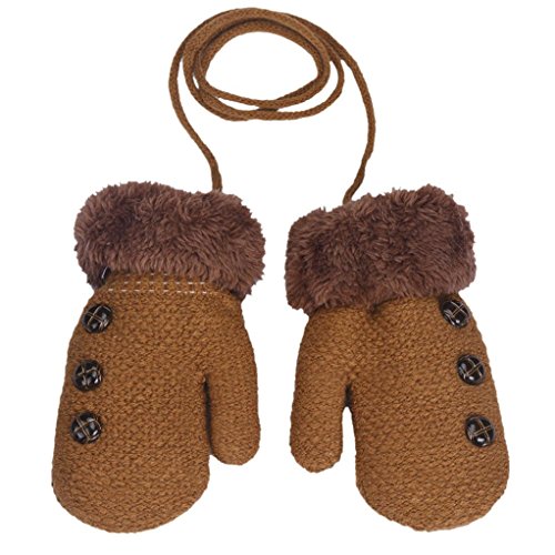 Amiley Baby Kids Boy Girl Button Decor Winter Warm Mittens Gloves with String (Khaki)