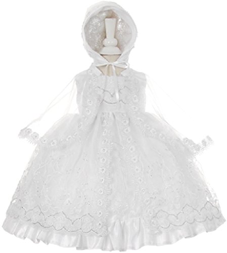 Little Baby Girls Virgin Mary Lace Embroidery Baptism Christening Dresses White 1 (STKH58)