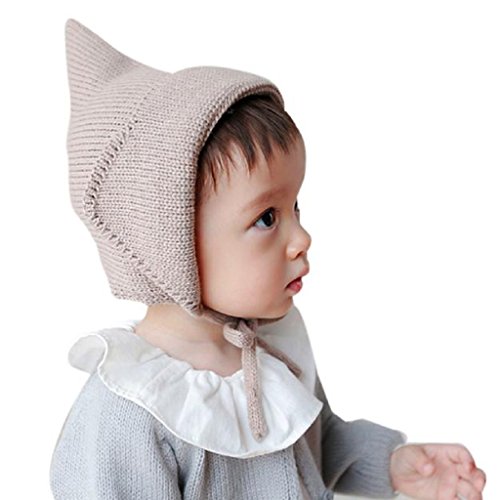 Mikey Store Baby Toddler Boy Girl Cap Knitted Crochet Solid Beanie Winter Warm Cap (Coffee)