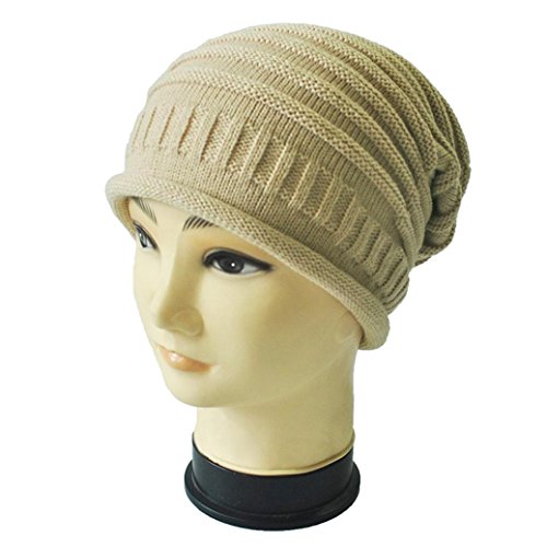 Mikey Store Trendy Chic Knitting Slouchy Baggy Winter Hat Oversize Unisex Hat (Khaki)