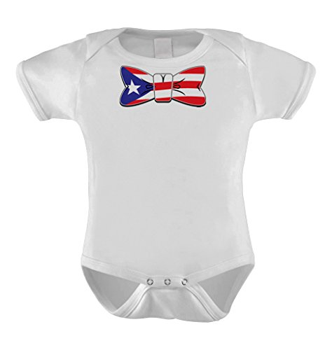 Puerto Rico Flag in Bowtie - Puerto Rican Bodysuit (NEWBORN, WHITE)