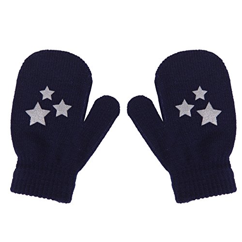 LAYs Kids Girls Boys Knit Mittens Warm Gloves for Christmas Gift Winter Outdoor Walking (Blue Star)