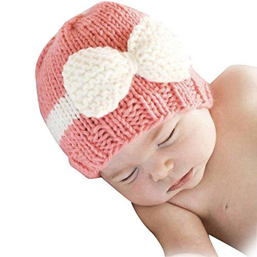 Baby Knitting Hat, Malltop Newborn Infant Soft Knit Wool Crochet Bow-knot caps For 0-1Y (Pink)