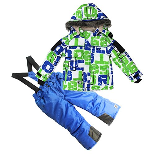COPOZZ Children Snowsuit Kids Clothes Set Waterproof Ski suit Jacket and Pant 2pcs,Blue and green,7T/8T(Height 122/128)
