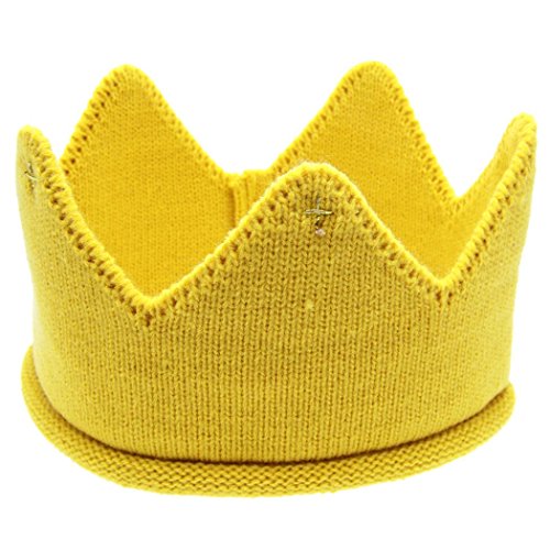 Veenajo Baby Boy Girl Crown Hat Birthday Warm Soft Knit Crochet Beanie Warm Cap 5 Colors (Yellow)