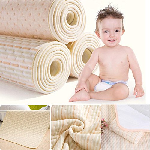 MBJERRY Infant Bamboo Fiber Waterproof Changing Pad - Natural Organic Cotton Mattress Pad Cover - Reusable Portable Changing Mat for Home and Travel (39.4 x 47.2 Inch, Brown & Green & White Stripes)