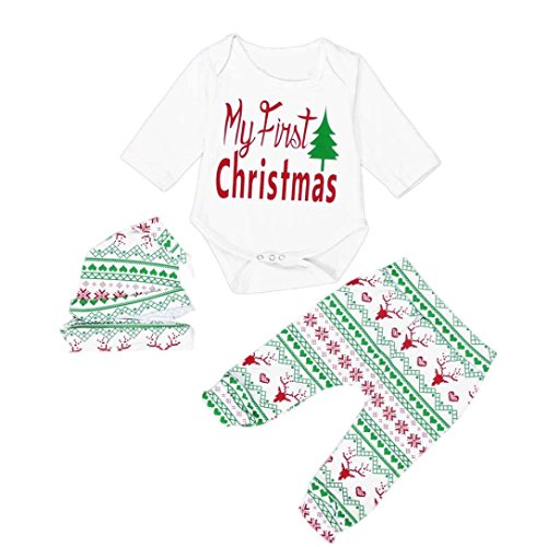Baby Boys GirlsMisaky Toddler 4pcs Christmas Set Bodysuits Leggings Headband Hat Outfits (0-3M, White)