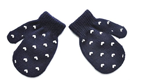 Baby Gloves Dot Star Heart Pattern Toddler Kids Boy Girl Knitting Warm Mittens 3-6Y (Heart, Navy)