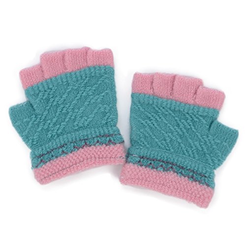 Flammi Kids Toddler Warm Knit Half Finger Gloves (Aqua Blue)
