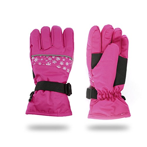 FISOUL Kids Winter Snow Ski Gloves Waterpoof Children Snowboard Gloves with Adjustable Wrist Strap (M, Peach pink)