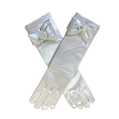 Amkaka Stretch Satin Long Finger Dress Gloves for Girls Children Party
