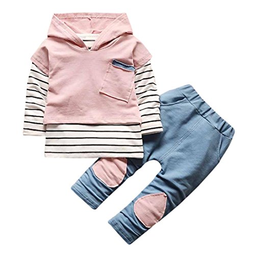 Coerni Premium Baby Kids Cute Cotton Warm Hoodie+Pants Outfits Set of 2 (18 Months, Pink)