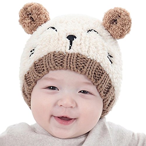 Hot Sale! Baby Boy Girls Cute Warm Knit Bear Hat Toddler Kid Winter Crochet Beanie Cap (Beige)