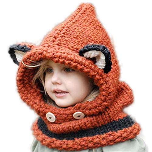 Wua Baby Kids Warm Winter Hat Crochet Knitted Caps Hood Scarves Skull Animal Beanies for Autumn Winter (Orange)